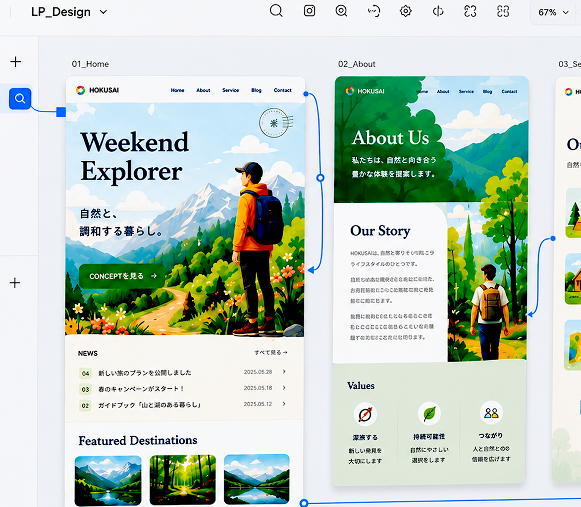 複数ページとプロトタイプ制作のイメージ